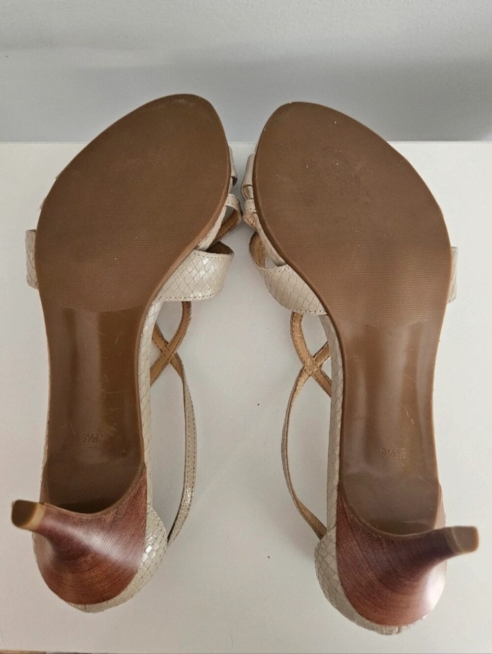 Talbots Nude Snake Skin Leather Ankle Strap Heels - Size 9.5 - Picture 6 of 8